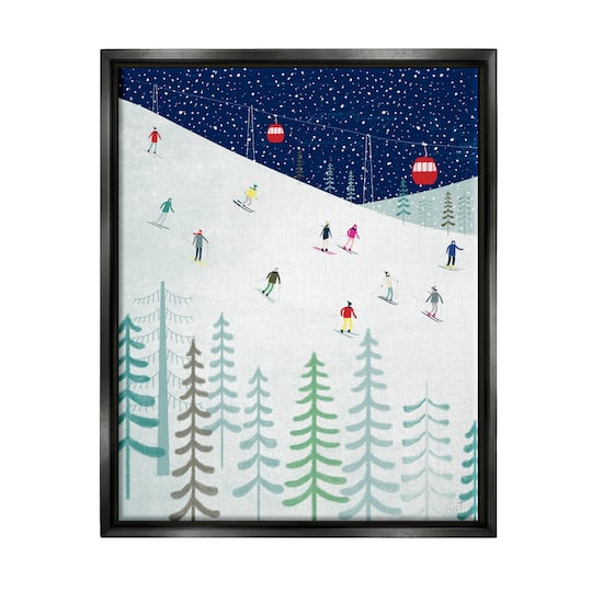 Stupell Industries Skiing Night Sky Winter Slopes Framed Floater Canvas Wall Art